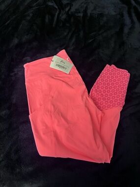 Girls' Coral Pink Active Leggings with Patterned Cuff